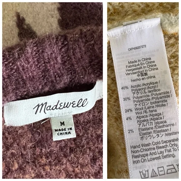 Madewell Womens Fair Isle Sweater Chevron Wool Alpaca Stretch Knit Size Medium - Picture 8 of 10